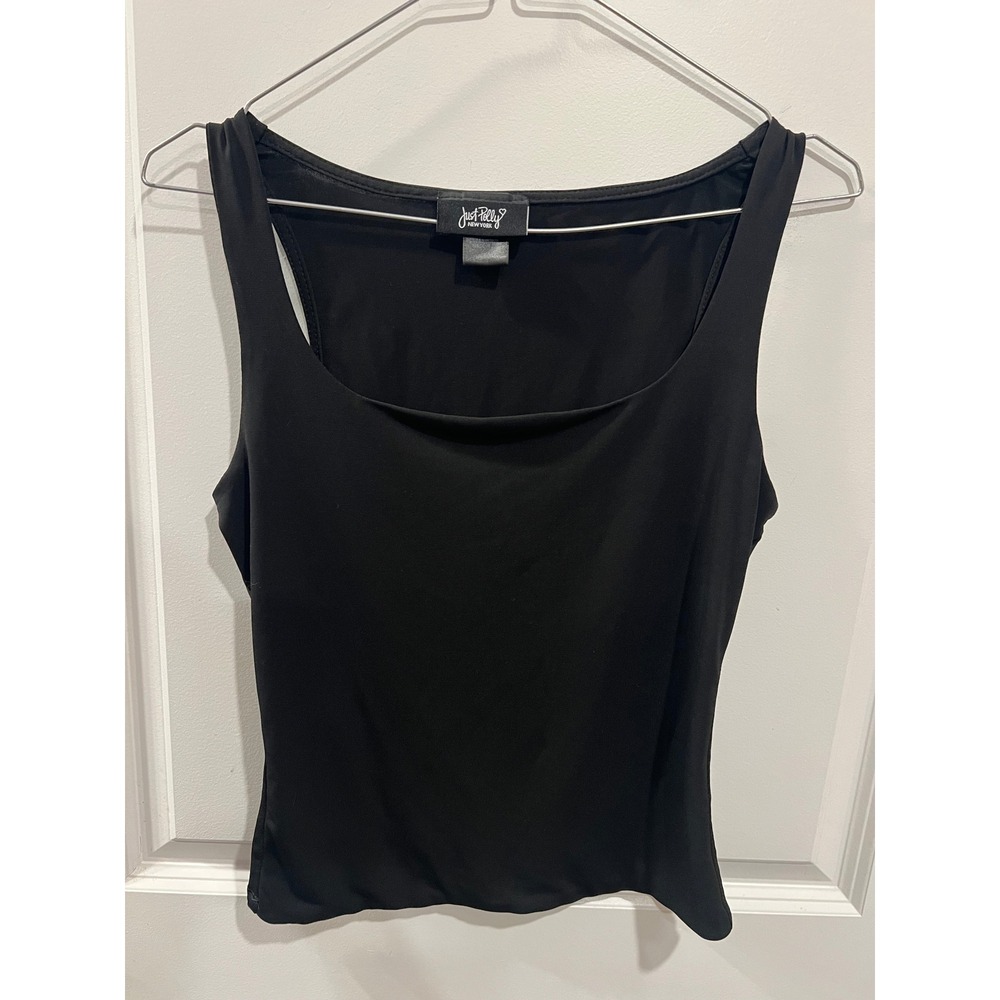 Just Polly Women Tank Top Square Neck Stretch Black Medium